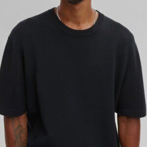 Mode of One Mens Relaxed Fit Short Sleeve Crewneck Sweater Deep Black L